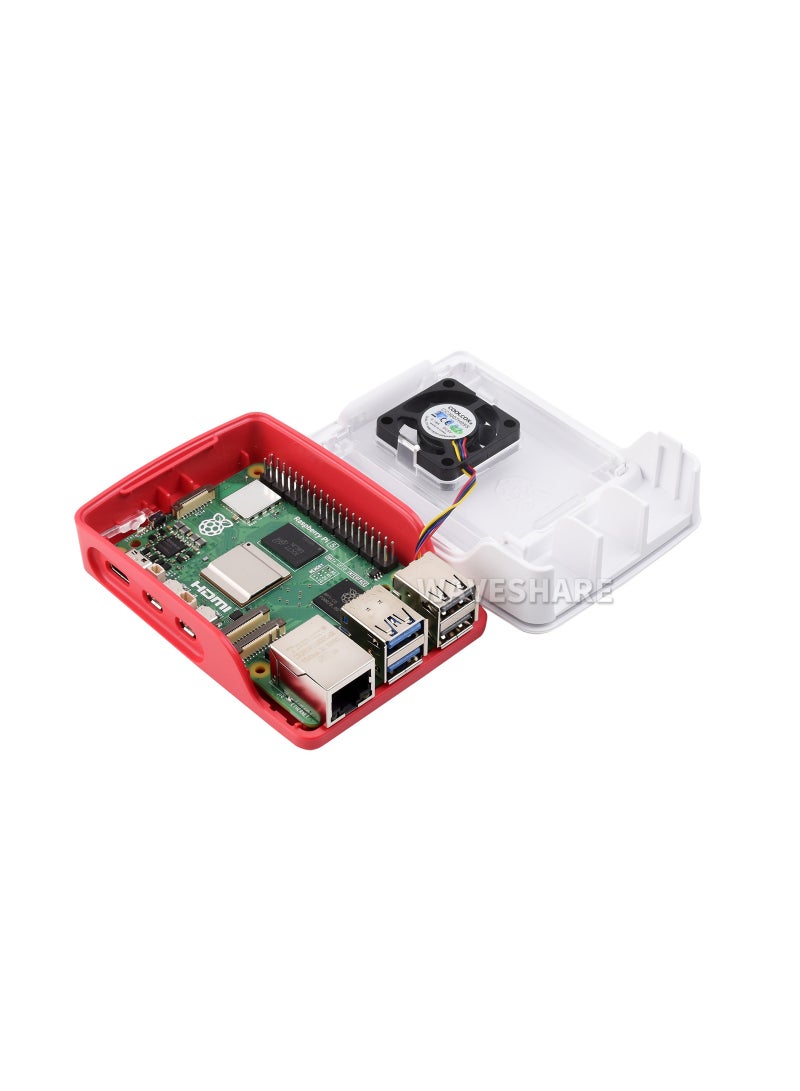 رازبيري باي العلبة الرسمية لـ Raspberry Pi 5 باللونين الأحمر والأبيض – غلاف حماية متميز مع مروحة تبريد ومشتت حراري مدمجين - Image 3