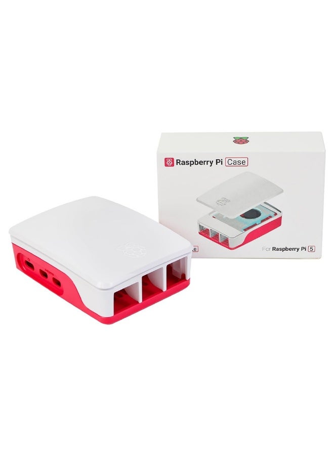 رازبيري باي العلبة الرسمية لـ Raspberry Pi 5 باللونين الأحمر والأبيض – غلاف حماية متميز مع مروحة تبريد ومشتت حراري مدمجين - Image 1