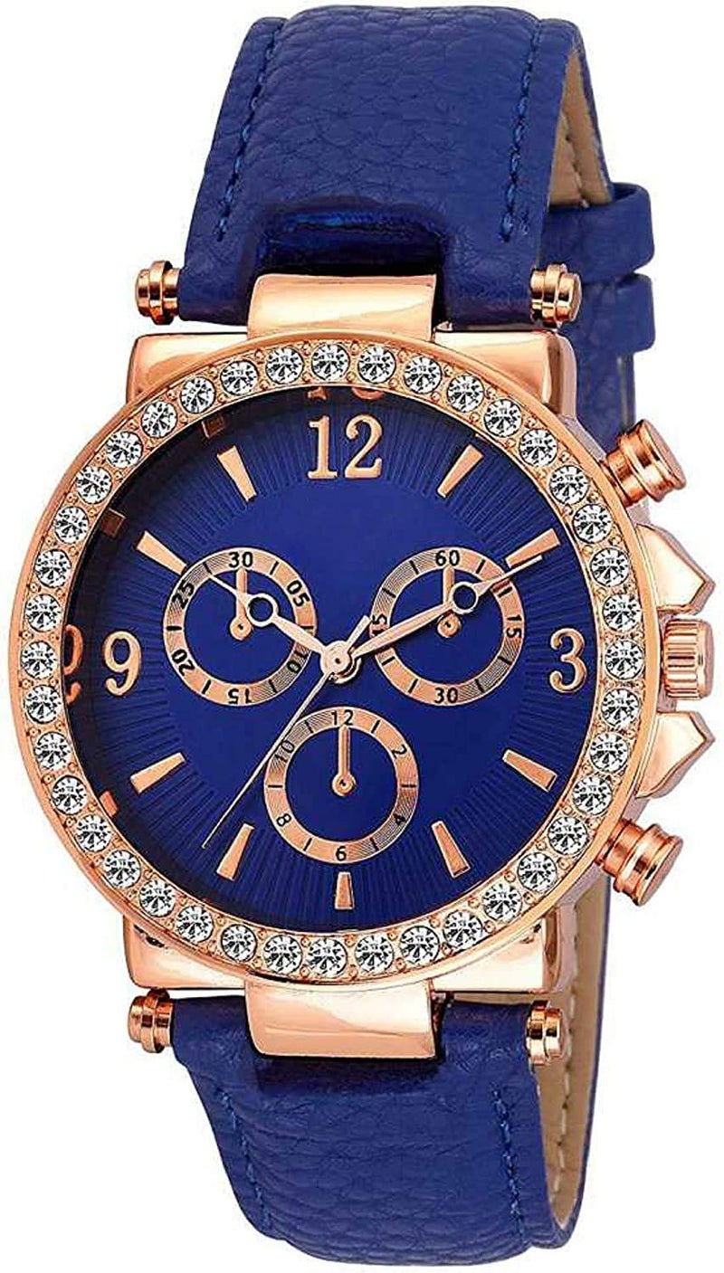 CLOUDWOOD Analogue Blue Dial Leather Strap Watch for Womens & Girls -WCL112 (Blue) - Image 1