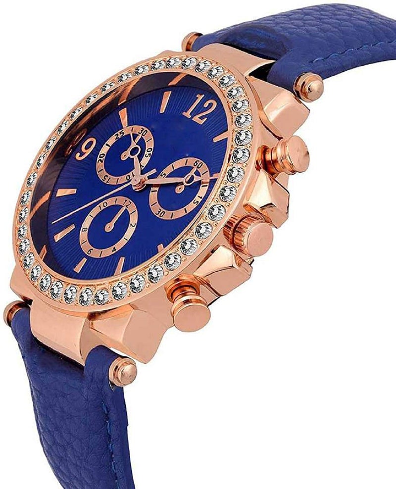 CLOUDWOOD Analogue Blue Dial Leather Strap Watch for Womens & Girls -WCL112 (Blue) - Image 3