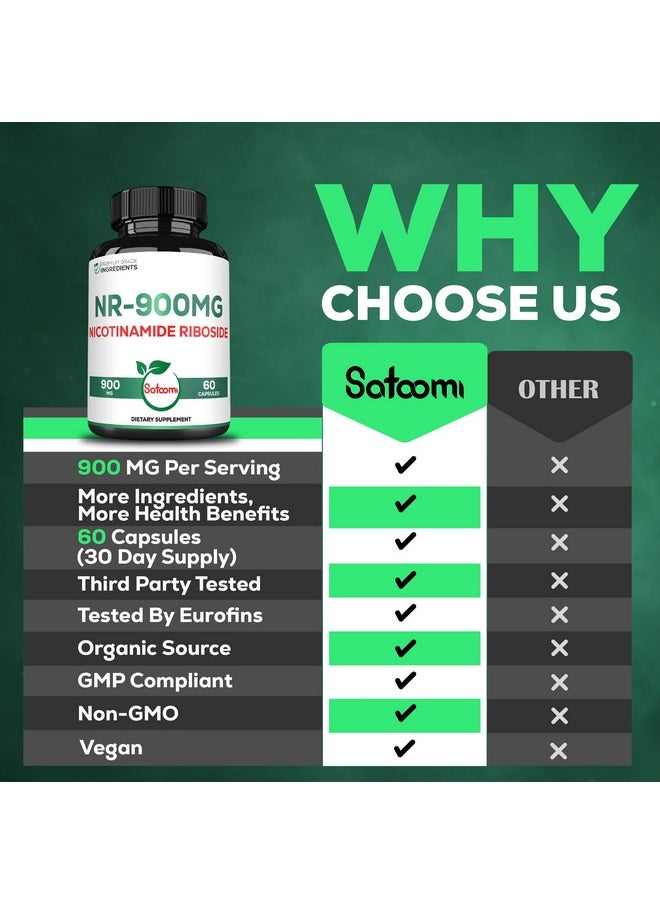 Satoomi - Satoomi 900mg NAD+ Supplement with Liposomal Nicotinamide Riboside - Cellular Energy & Repair, Vitality, Healthy Aging - 60 Capsules for 30 Days - Image 1