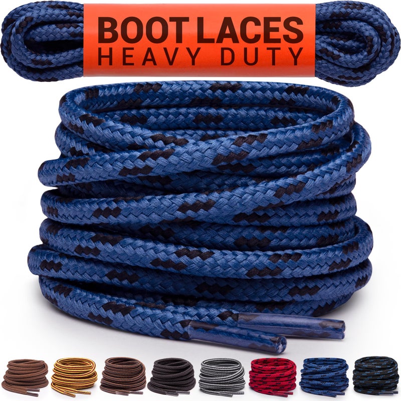 Miscly Round Boot Laces [1 Pair] Heavy Duty and Durable Shoelaces for Boots, Work Boots & Hiking Shoes (Blue/Black, 54 inches (137 cm)) - Image 1