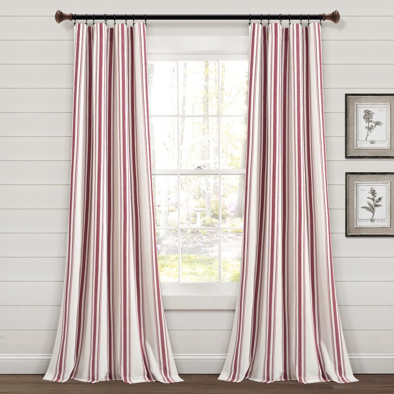 Lush Decor Farmhouse Stripe Yarn Dyed EcoFriendly Recycled Cotton Window Curtain Panel Pair 42 W x 95 L Red  Classic Modern Rustic Charm  Eco Friendly Cotton Fabric