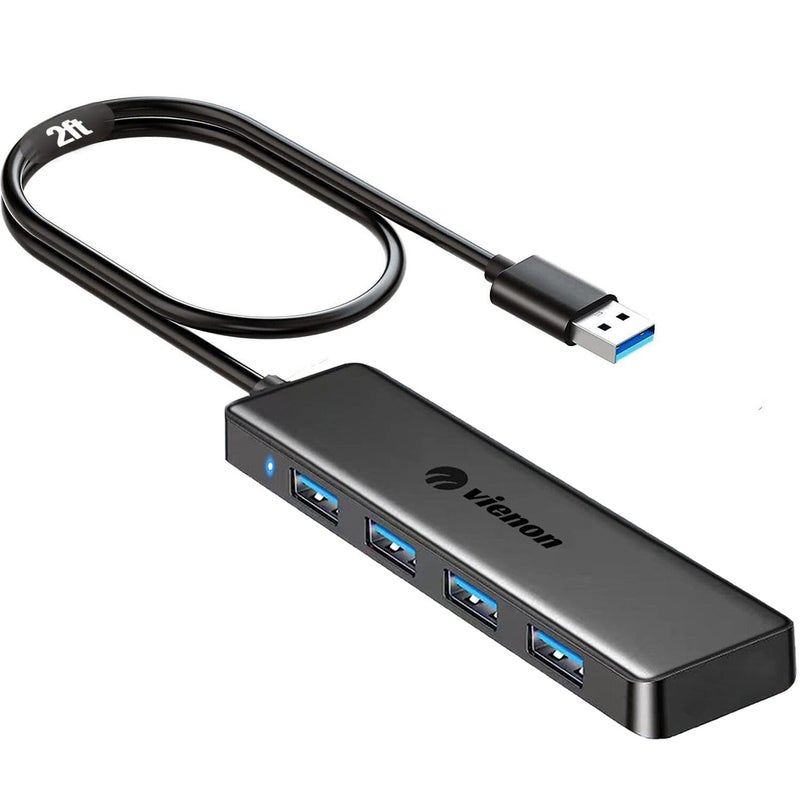vienon USB 3.0 Hub, VIENON USB Hub with 4 USB 3.0 Female Ports, USB Splitter USB Extender for PC, Laptop, Xbox, PS4/5, Flash Drive, HDD, Console, Printer, Camera,Keyborad, Mouse-2ft - Image 1
