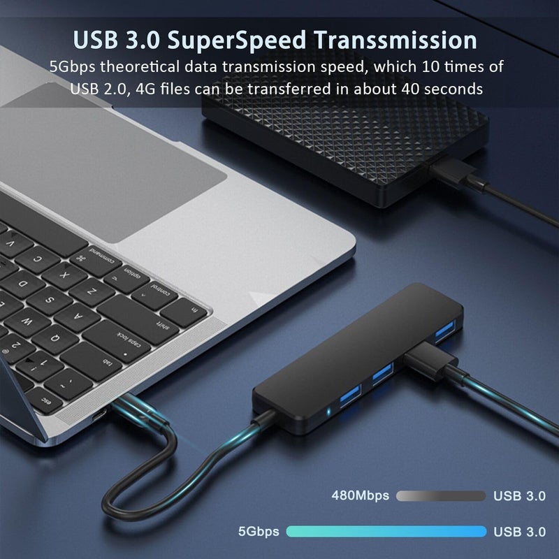 vienon USB 3.0 Hub, VIENON USB Hub with 4 USB 3.0 Female Ports, USB Splitter USB Extender for PC, Laptop, Xbox, PS4/5, Flash Drive, HDD, Console, Printer, Camera,Keyborad, Mouse-2ft - Image 3