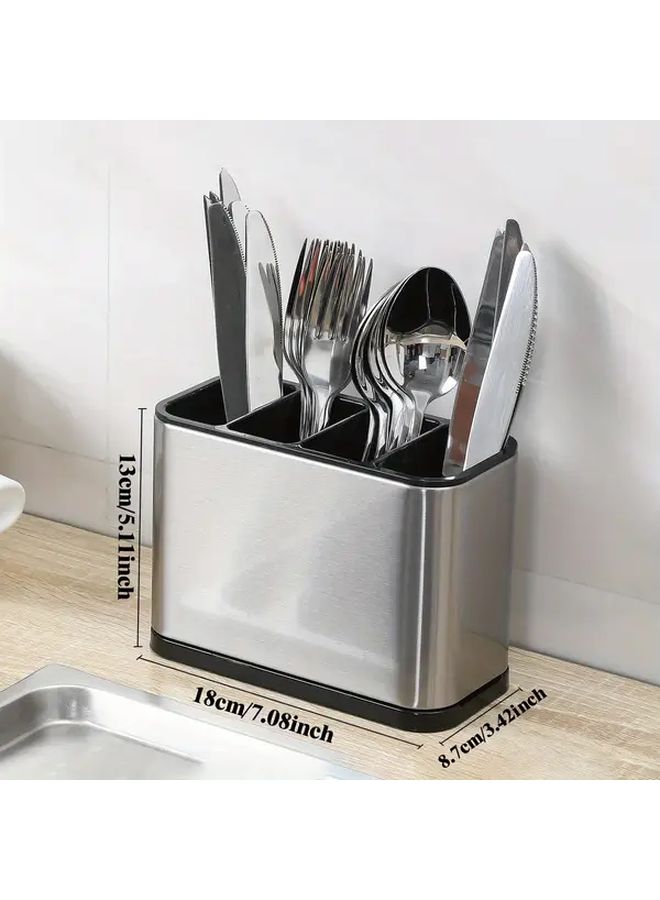 Modern Stainless Steel Utensil Holder With Non Slip Base And Black Lid 1pc - Image 3