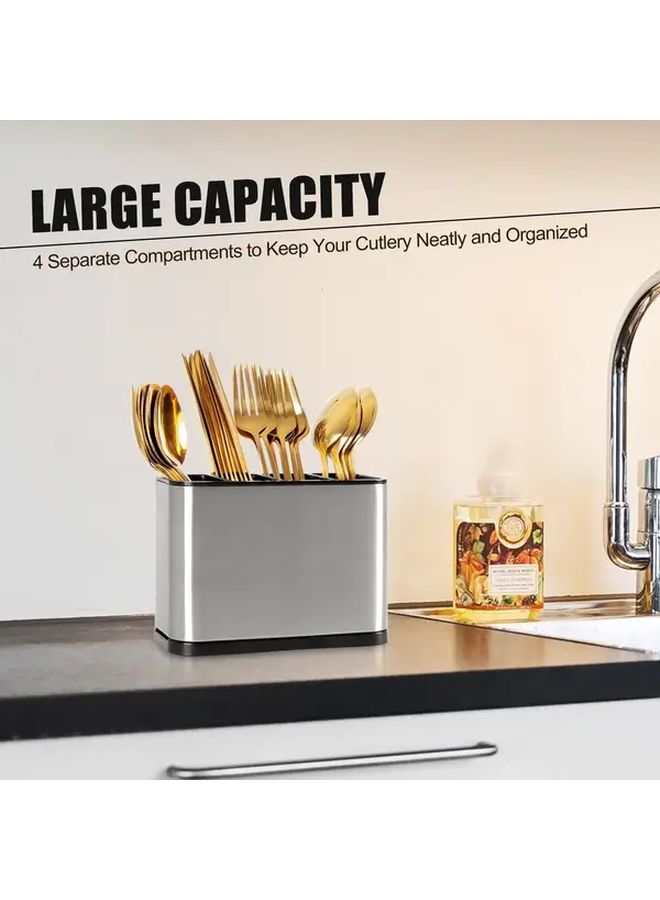 Modern Stainless Steel Utensil Holder With Non Slip Base And Black Lid 1pc - Image 2