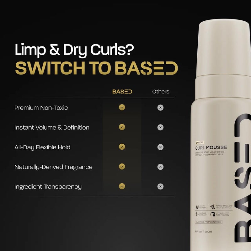 Based Bodyworks BASED Curl Mousse - Instant Volume & Definition with Flexible Hold - Lightweight Formula with Agave & Rice Protein - Non-Toxic, Silicone Free for All Curl Types (6.8 fl oz, Pack of 1) - Image 5