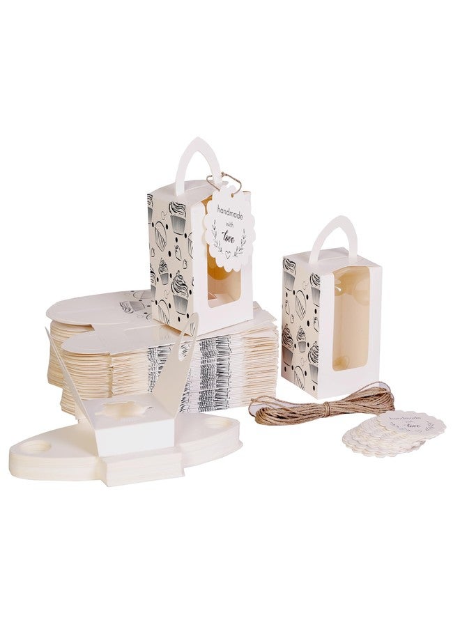 mudrit Paper White Cupcake Boxes (Pack of 50), Single Cupcake Carrier With Window, Insert And Handle For Pastry, Muffins, Cookies, Macaroons | Party Favor Packing - Image 1