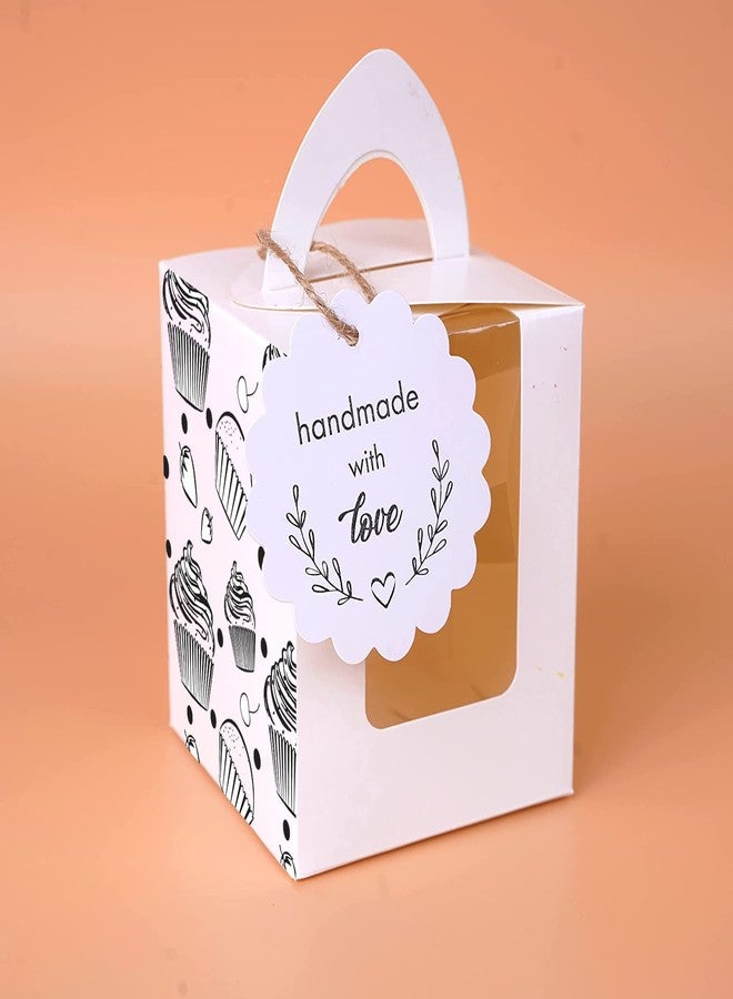 mudrit Paper White Cupcake Boxes (Pack of 50), Single Cupcake Carrier With Window, Insert And Handle For Pastry, Muffins, Cookies, Macaroons | Party Favor Packing - Image 2