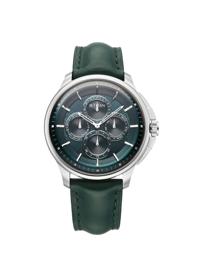 تيتان Men's Leather Analog Watch 90217SL02 - 42 mm