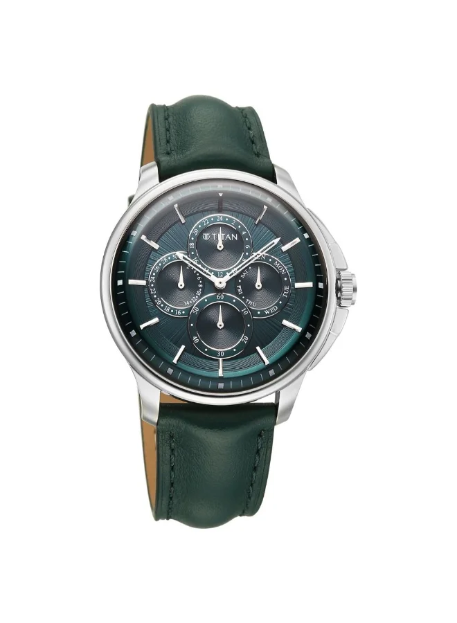 تيتان Men's Leather Analog Watch 90217SL02 - 42 mm