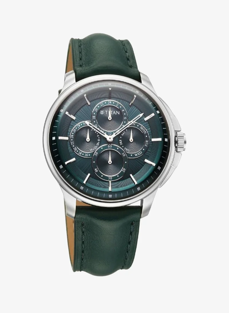 تيتان Men's Leather Analog Watch 90217SL02 - 42 mm