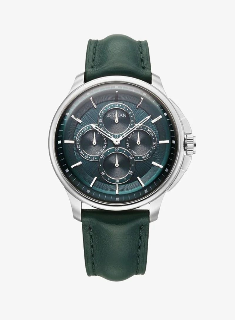 تيتان Men's Leather Analog Watch 90217SL02 - 42 mm
