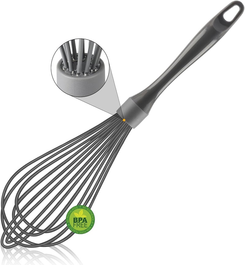 OYV Dishwasher Safe Whisk, Professional Whisks for Cooking Non-Scratch, Stainless Steel & Silicone Wisk, Plastic Rubber Whisk Tool for Nonstick Cookware Pans, Heat Resistant,12-Inch, Grey - Image 1