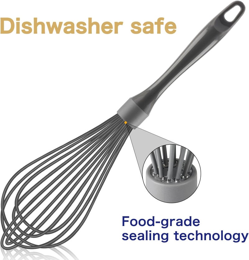 OYV Dishwasher Safe Whisk, Professional Whisks for Cooking Non-Scratch, Stainless Steel & Silicone Wisk, Plastic Rubber Whisk Tool for Nonstick Cookware Pans, Heat Resistant,12-Inch, Grey - Image 2