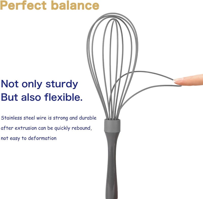 OYV Dishwasher Safe Whisk, Professional Whisks for Cooking Non-Scratch, Stainless Steel & Silicone Wisk, Plastic Rubber Whisk Tool for Nonstick Cookware Pans, Heat Resistant,12-Inch, Grey - Image 4