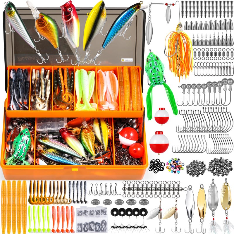 PLUSINNO 404 PCS Fishing Lures, Upgrade XL Fishing Tackle Box with Tackle Included, Crankbaits, Hooks, Weights, Other Accessories, Fishing Lure Bait Gear Equipment Kit Gift for Men Freshwater Bass - Image 1