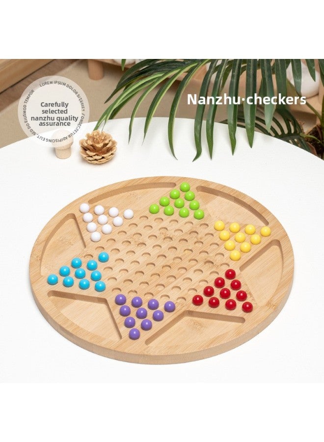 Nanzhu Checkers Children's Educational Toys Game Glass Beads Ball Hexagonal Jumping Chessboard Adult Marbles Toys Wholesale-Color:29*1.5cm Large Bamboo Checkers (with Knitted Bag) - Image 2