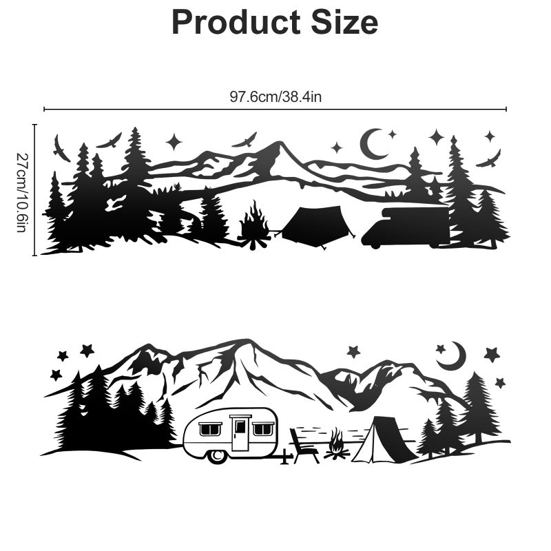 Linkstyle 2pcs Car Stickers, RV Camping Forest Mountain Vinyl Decals with Trees and Stars, Die Cut Sticker Decoration for Motorhome Van SUV Travel Trailer - Image 2