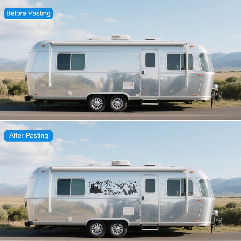 Linkstyle 2pcs Car Stickers, RV Camping Forest Mountain Vinyl Decals with Trees and Stars, Die Cut Sticker Decoration for Motorhome Van SUV Travel Trailer - Image 4
