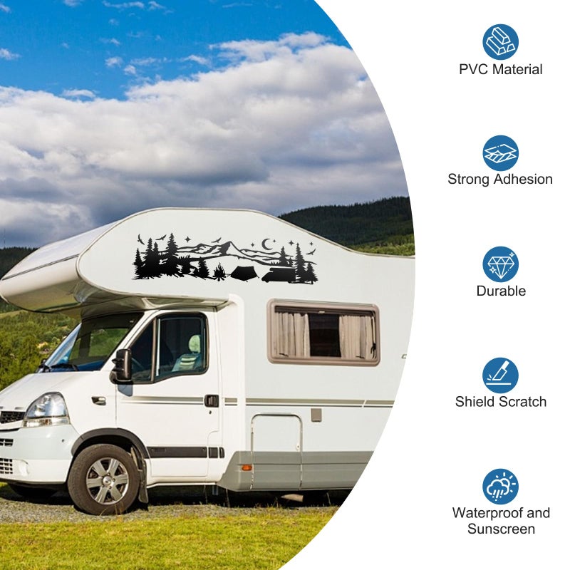 Linkstyle 2pcs Car Stickers, RV Camping Forest Mountain Vinyl Decals with Trees and Stars, Die Cut Sticker Decoration for Motorhome Van SUV Travel Trailer - Image 3