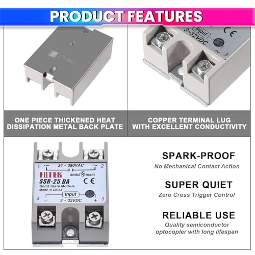 amiciSmart 25A Solid State Relay (SSR) – 3-32V DC Input to Control 24-380V AC Devices - Image 3