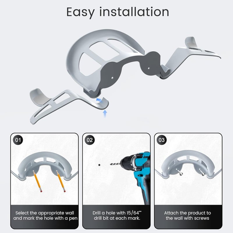 DGLOZE VR Wall Mount Stand Holder Hook for VR2,Valve Index,Meta/Oculus Quest2, Rift,Vive Cosmos and Mixed Reality Headsets, Fits Most VR Headset Controller Storage Stand - Image 3