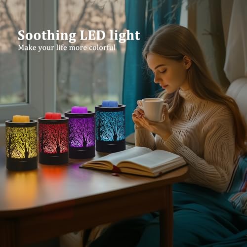 Enaroma Fragrance Wax Melts Warmer with 7 Colors LED Changing Light Classic Black Forest Design Scent Oil Candle Warmer - Image 2