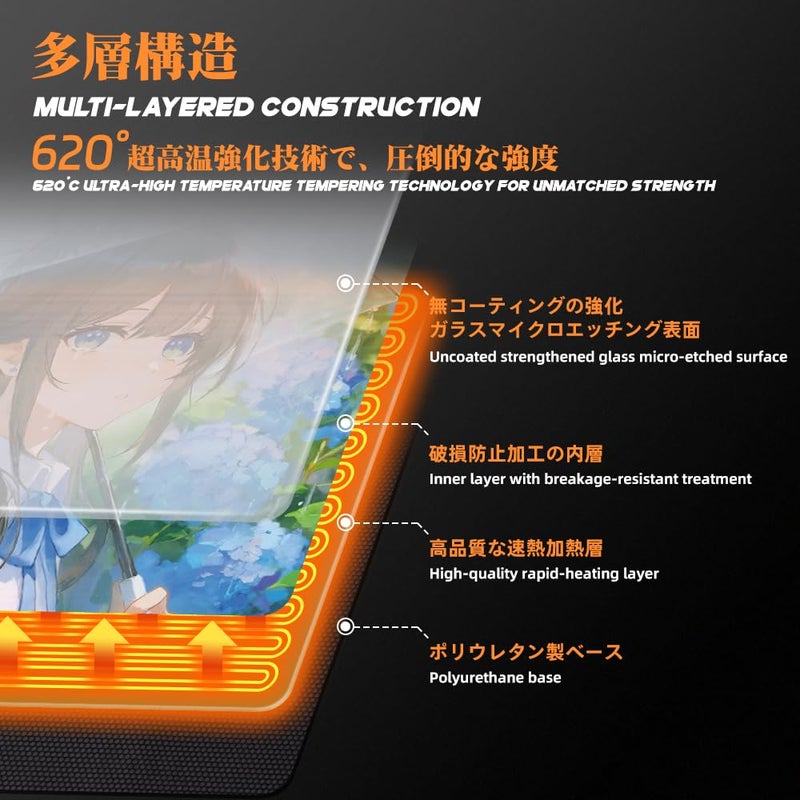 TALONGAMES Heated Glass Gaming Mouse Pad, Large 490Ã—420mm Tempered Glass Mousepad for Esports, 4-Level Temperature Control, Fast Heating, Warm & Cold-Proof, Ultra-Smooth Glide (ULTRAPAD P2â€“Nagisaæ¸š) - Image 4