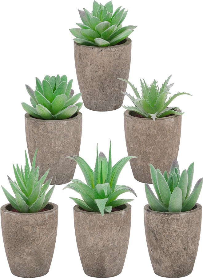 Woration 6pcs Artificial Succulents Plants Potted Assorted Decorative Faux Fake Small Green Succulent with Pot Table Shelf Windowsill Indoor Greenery Decor - Image 1