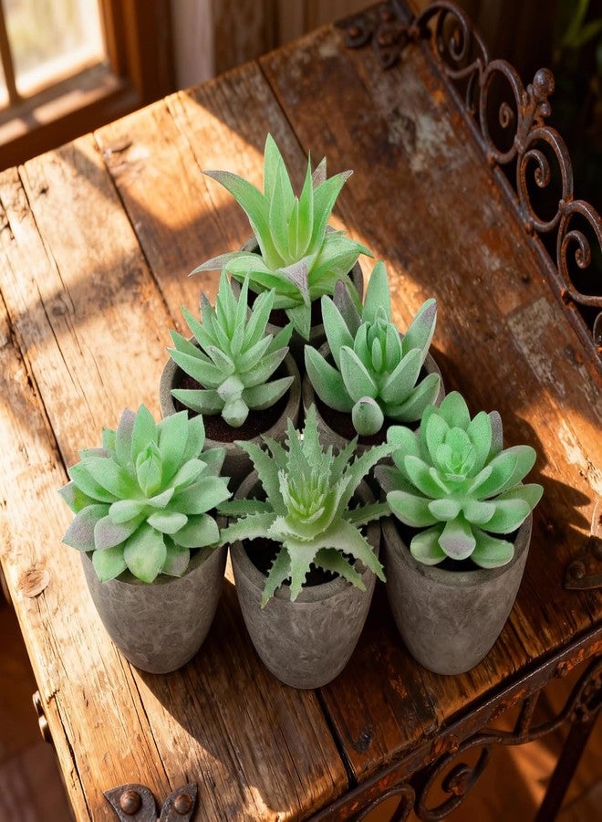 Woration 6pcs Artificial Succulents Plants Potted Assorted Decorative Faux Fake Small Green Succulent with Pot Table Shelf Windowsill Indoor Greenery Decor - Image 5