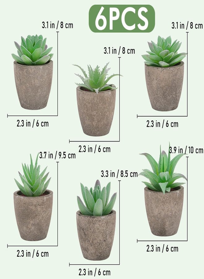 Woration 6pcs Artificial Succulents Plants Potted Assorted Decorative Faux Fake Small Green Succulent with Pot Table Shelf Windowsill Indoor Greenery Decor - Image 3