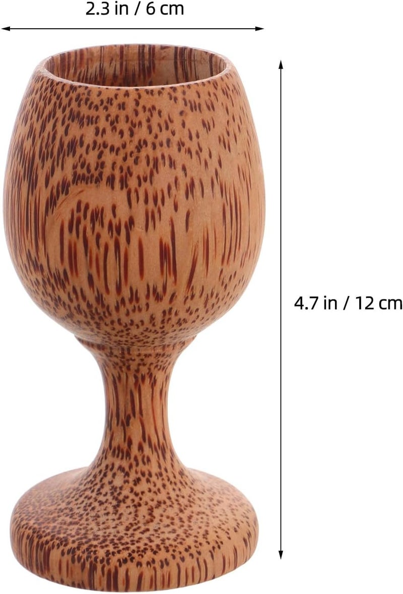 كي تشاوس كأس نبيذ خشبي مع ساق، كوب شرب خشبي طبيعي، كوب شاي دائري، حرفية جنوب شرق آسيا لتناول الطعام والتر��يه المنزلي - Image 2
