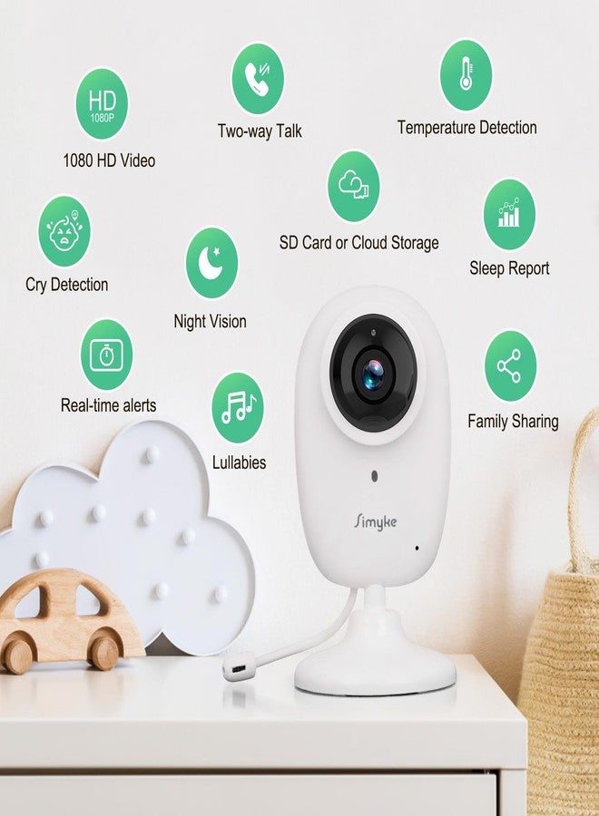 Simyke Smart Video Baby Monitor,1080P Baby Room Camera, APP Control,WiFi On/Off Switch,AI Detection, Cry Monitor and Lullabies, HD Night Vision, Two-Way Audio, Cloud & SD Card Storage - Image 2