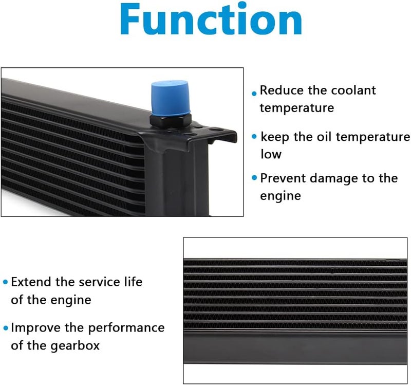 HTRACING 10 Row AN10 10AN Transmission Oil Cooler Kit Stacked Plate With 6AN 8AN Adapter Universal Engine Transmission British Radiator Oil Cooler Condenser Aluminium Alloy Black - Image 3