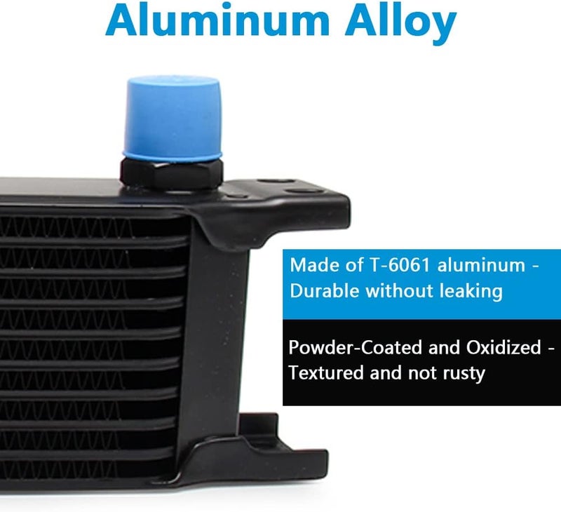 HTRACING 10 Row AN10 10AN Transmission Oil Cooler Kit Stacked Plate With 6AN 8AN Adapter Universal Engine Transmission British Radiator Oil Cooler Condenser Aluminium Alloy Black - Image 4