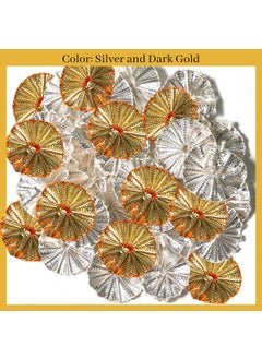 Embroiderymaterial EmbroideryMaterial Gota Patti Flowers Embroidery Patches for Clothes, Applique Patches for Embroidery Work, Gota Flowers for Decoration, Crafts & Flowers for Dress Designing ( Pack of 50 Pieces, Dark Gold & Silver, 1.7 CM)  - Image 4