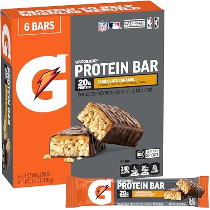 Gatorade Whey Protein Recover Bars Chocolate Caramel, 2.8 Oz, 6 Ct - Image 1