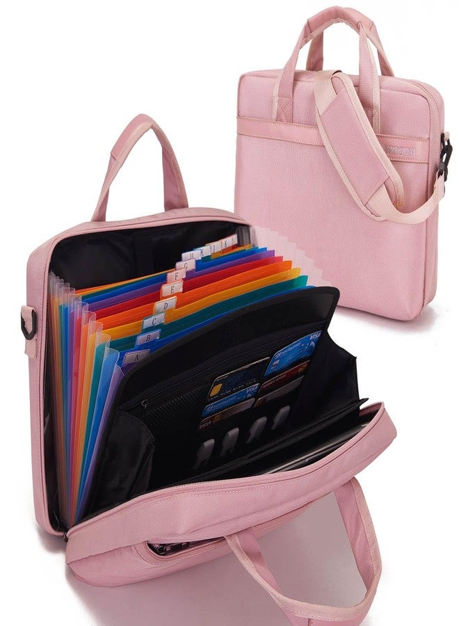 BARDOLPH Accordian File Organizer with Handle,12 Pocket Expanding File Folder with Zipper,File Folder Organizer with Multi Pockets Heavy Duty Accordian File Organizer (Pink) - Image 1