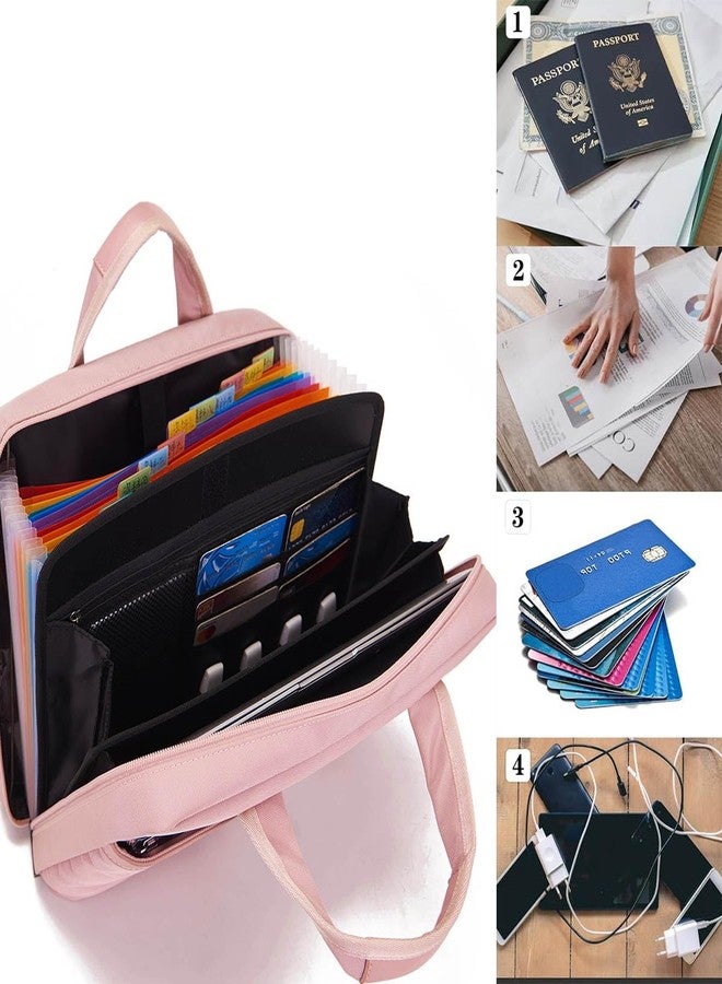 BARDOLPH Accordian File Organizer with Handle,12 Pocket Expanding File Folder with Zipper,File Folder Organizer with Multi Pockets Heavy Duty Accordian File Organizer (Pink) - Image 4