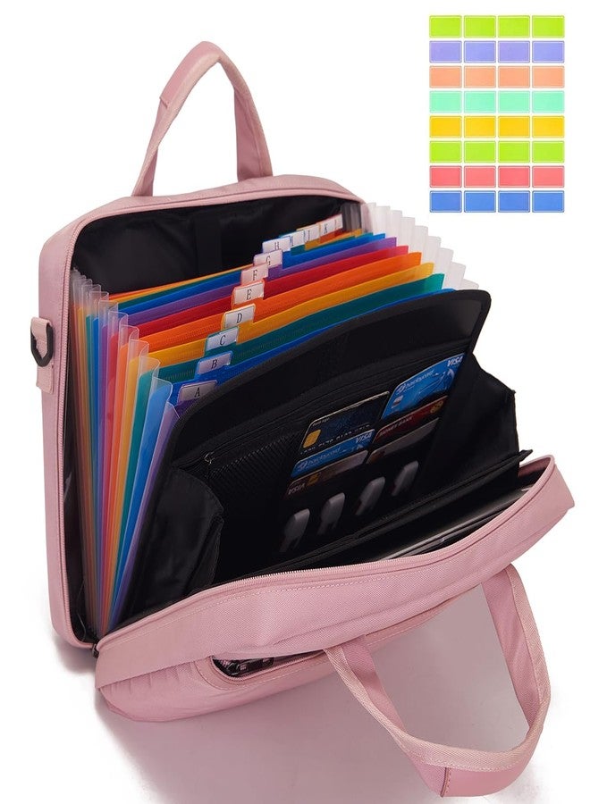 BARDOLPH Accordian File Organizer with Handle,12 Pocket Expanding File Folder with Zipper,File Folder Organizer with Multi Pockets Heavy Duty Accordian File Organizer (Pink) - Image 2