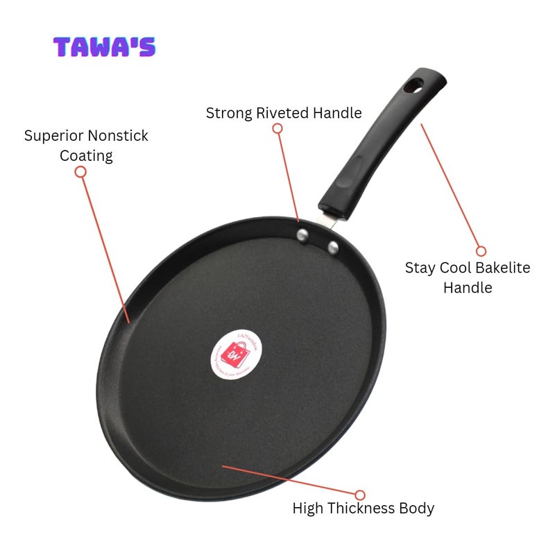 LAZYwindow Nonstick Cookware Combo - Fry Pan (22cm Dia) + Tawa (24cm Dia). Black - Image 5