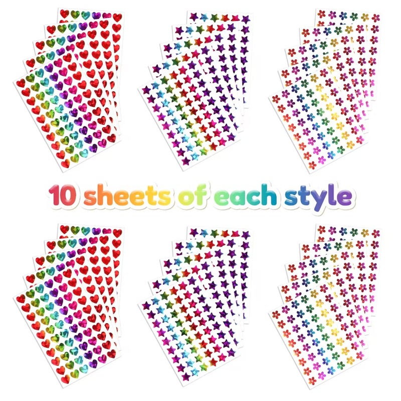 Germiwipe 1,620 Holographic Stickers for Kids' Rewards:Shiny Small Stars, Flowers, and Hearts (0.6") for School, Classroom, Student, and Teacher Supplies, Behavior Reward Charts,DIY - Image 3