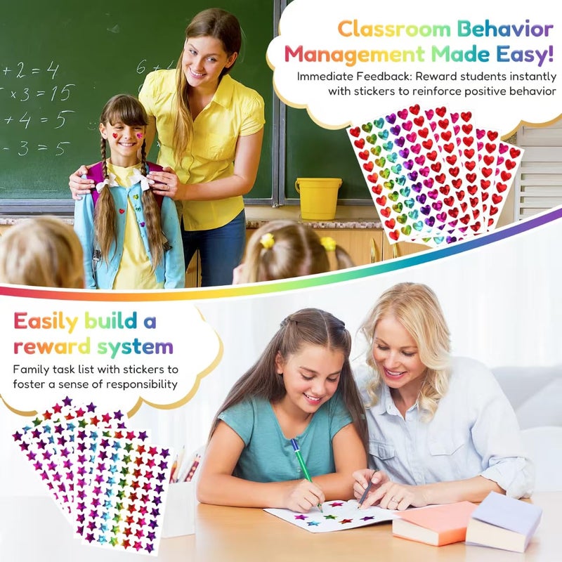 Germiwipe 1,620 Holographic Stickers for Kids' Rewards:Shiny Small Stars, Flowers, and Hearts (0.6") for School, Classroom, Student, and Teacher Supplies, Behavior Reward Charts,DIY - Image 5