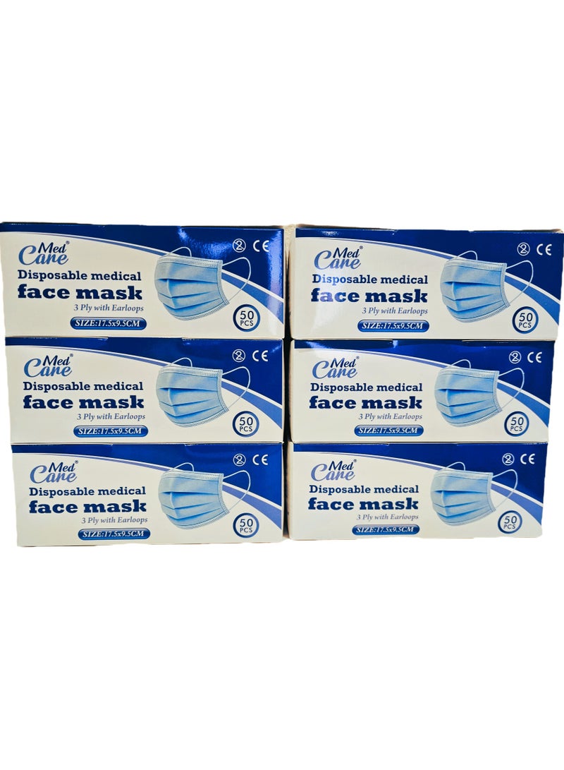 CAREMED Medical Face Mask 3Ply, Elastic Earloop, 50 Piece (Ultimate Protection Stay Safe Against Airborne Particles and Germs) 6 Pack - Image 1