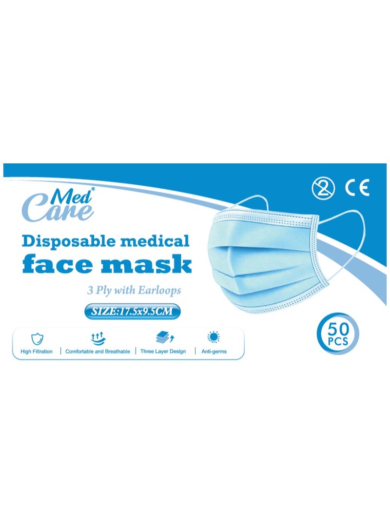 CAREMED Medical Face Mask 3Ply, Elastic Earloop, 50 Piece (Ultimate Protection Stay Safe Against Airborne Particles and Germs) 6 Pack - Image 4