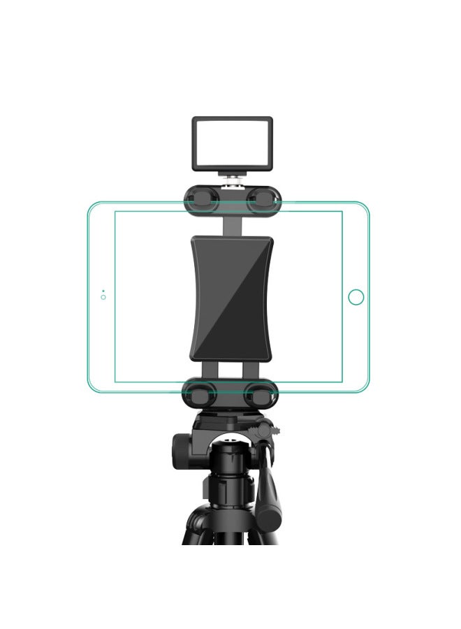 Large Horizontal And Vertical Rotating Double Stretch Plate Clip Outdoor Pan-tilt Shake Live Tripod Mounting Chuck-Color:Mobile Phone Tablet Clip + Card Position (card Position Is Packaged Separately)