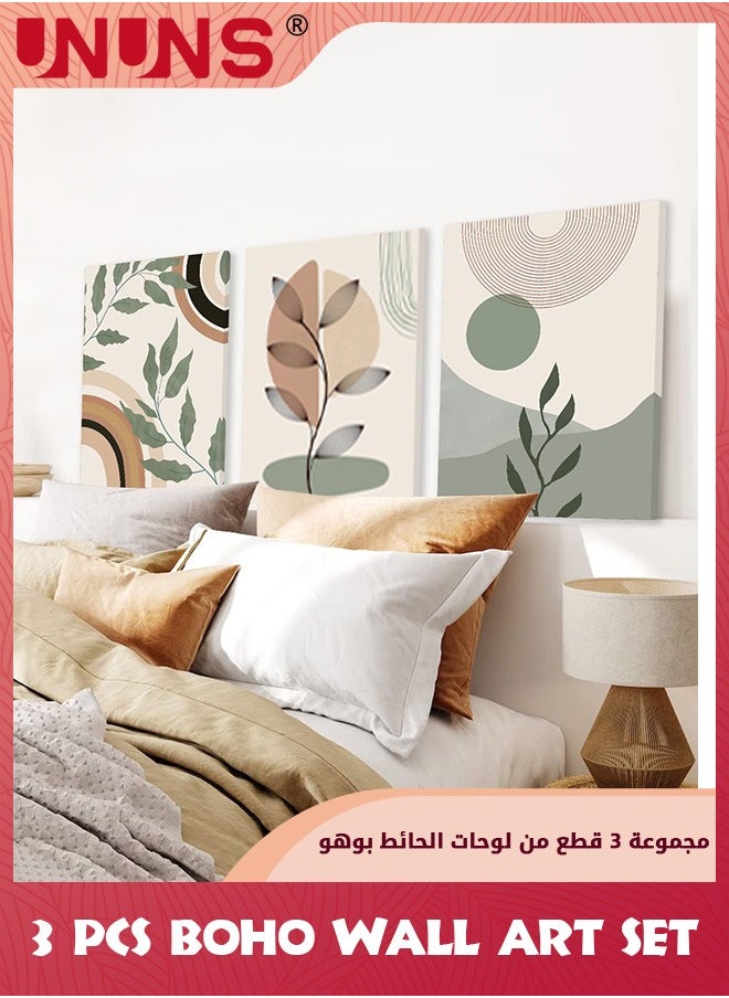 UNUNS Wall Art,Framed Minimalist Geometric Canvas Art Prints,3 Set Sage Green Boho Wall Decor,Modern Wall Art Prints,Sun Rainbow Leaf Mountain Green Wall Art Decor Artwork For Bedroom,Framed 20x30cm  - Image 5