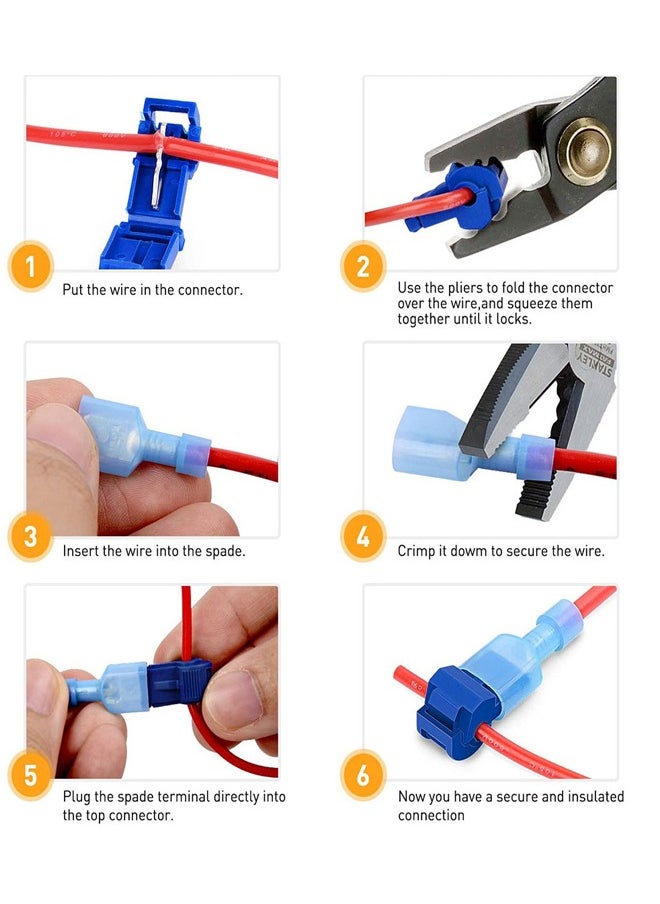 GUSGU 120pcs T-Tap Wire Connectors, Self-Stripping Quick Splice Electrical Wire Terminals, T Taps Self-Stripping Insulated Male Quick Disconnects Spade Terminals Kit for Wiring Automotive  - Image 4